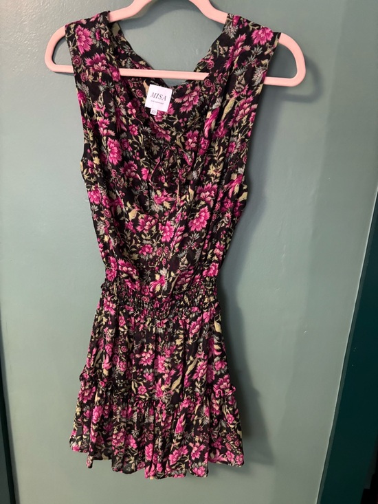 Misa Los Angeles Dresses & Skirts - Misa Los Angeles Black Mini Dress with Pink Floral Print